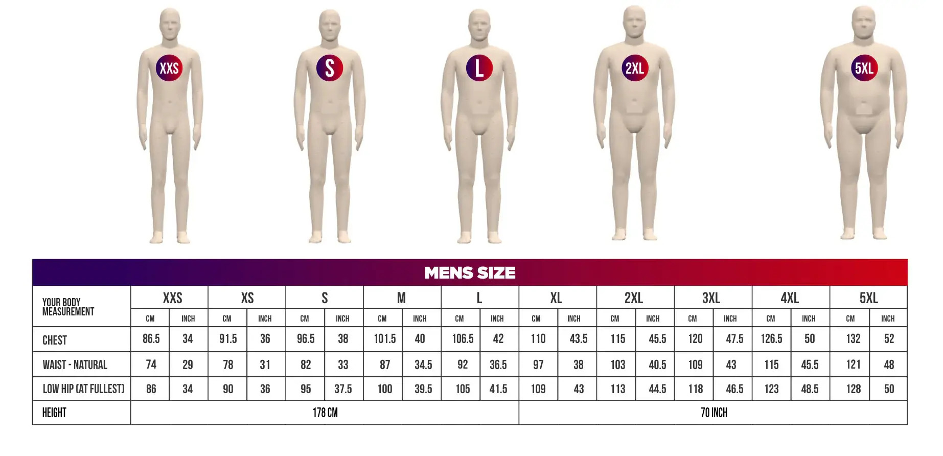 Mens Soccer Size Chart