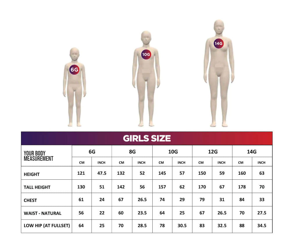 Girls Size Chart Netball