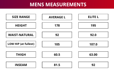 Men's Size Range L Elite