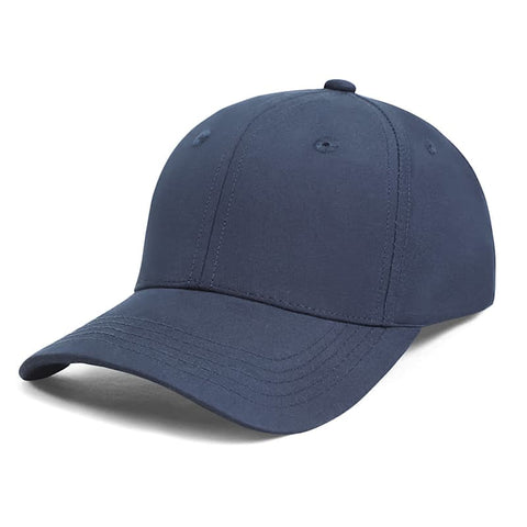 A navy blue premium Rpet cap with a curved brim and a logo on the front.
