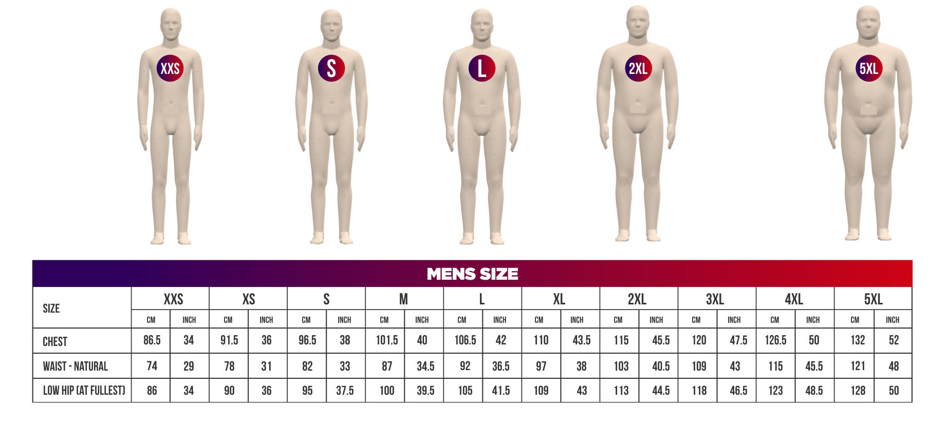 Size Chart Mens