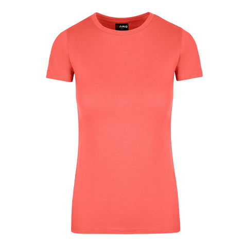 Ladies Cotton Round Tees Premiers Coral  Red Front View