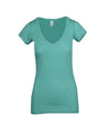 Ladies Raw Cotton Wave V Neck T-shirt Fruit Green Front