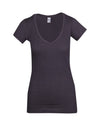 Ladies Raw Cotton Wave V Neck T-shirt New Charcoal Front
