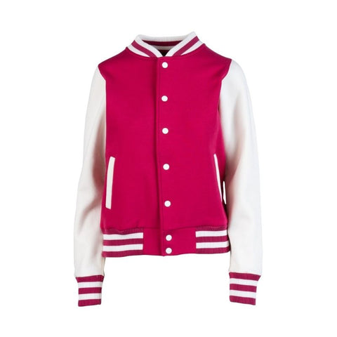 Varsity Jacket Ladies/Junior Hot Pink White Front View