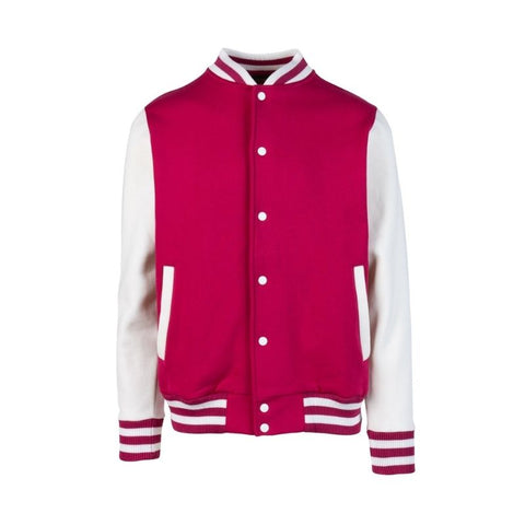 Varsity Jacket Mens Hot Pink White Front View