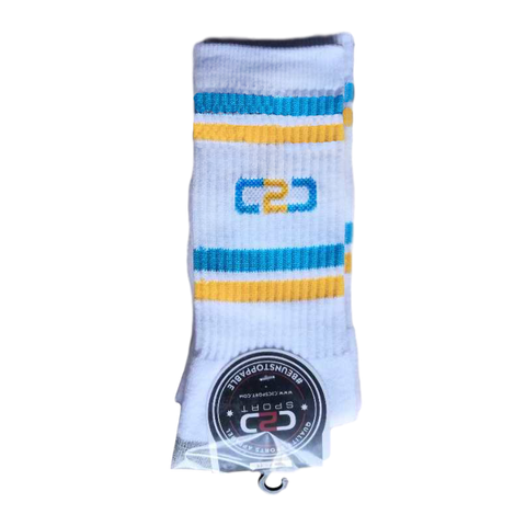 C2C Crew Socks White/Aqua/Gold